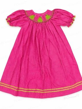 Stellybelly Smocked Bishop Dress Girls Size 6 Pink Polka Dot Pear Boutique